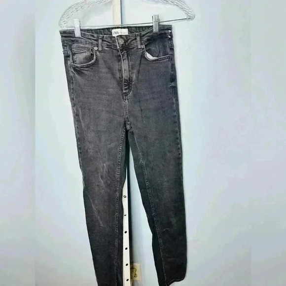 Zara Women's Black Denim High Rise Skinny Jeans ankle slit Size 6 - Picture 2 of 5